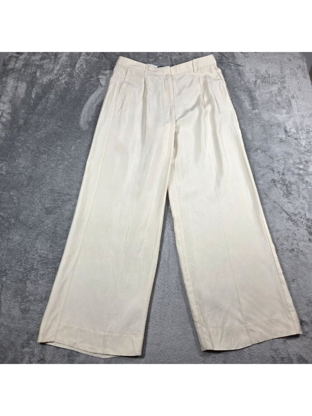 J Crew Pants Womens 10 P Petite Ivory Essential Wide Leg Textured Satin Beachy